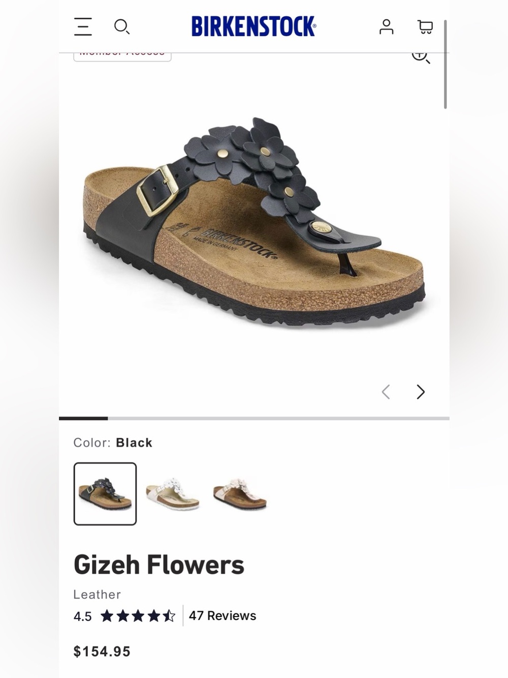 Birkenstock Gizeh Flowers Thong Sandal - Black